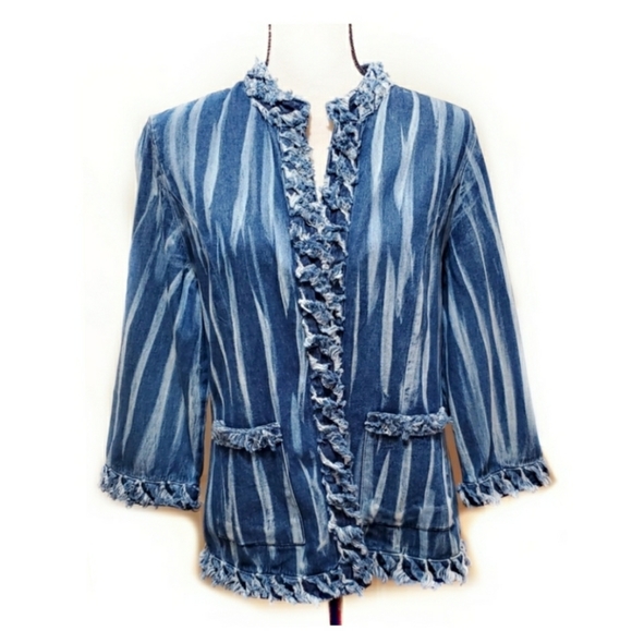 Chico's Jackets & Blazers - 🎉Chico's Denim Striped Fringe Open Front Jacket🎉